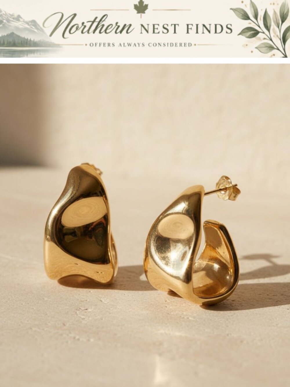 14K Gold Plated 925 Sterling Silver Chunky Hoop Earrings